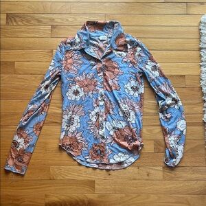 Wilfred Blue and Brown Floral Button-Down Shirt